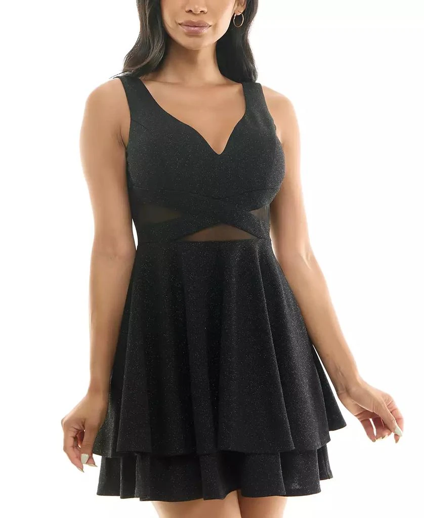 商品Emerald Sundae|Juniors' Illusion-Waist Glitter A-Line Dress,价格¥416,第1张图片