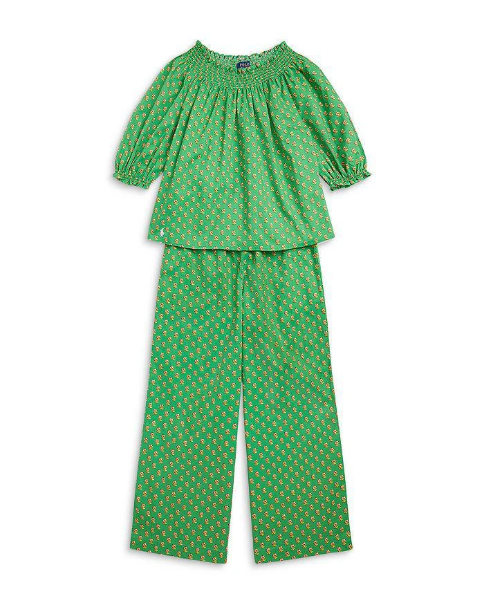 商品Ralph Lauren|Girls' Floral Smocked Cotton Top & Pant Set - Little Kid, Big Kid,价格¥431,第1张图片