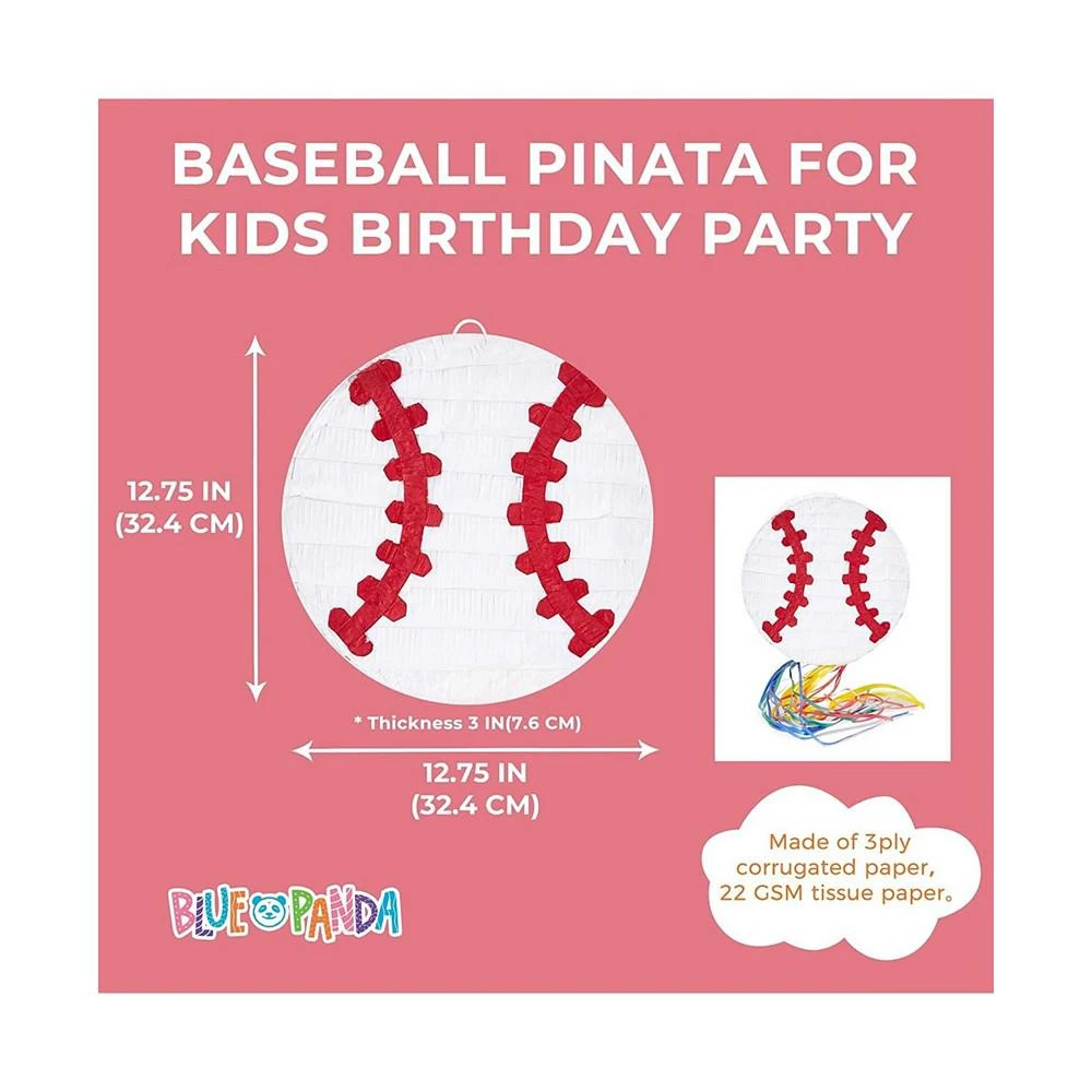 商品Blue Panda|Pull String Baseball Pinata for Sports Themed Birthday Party Supplies and Decorations (Small, 12.75 x 3 In),价格¥179,第2张图片详细描述