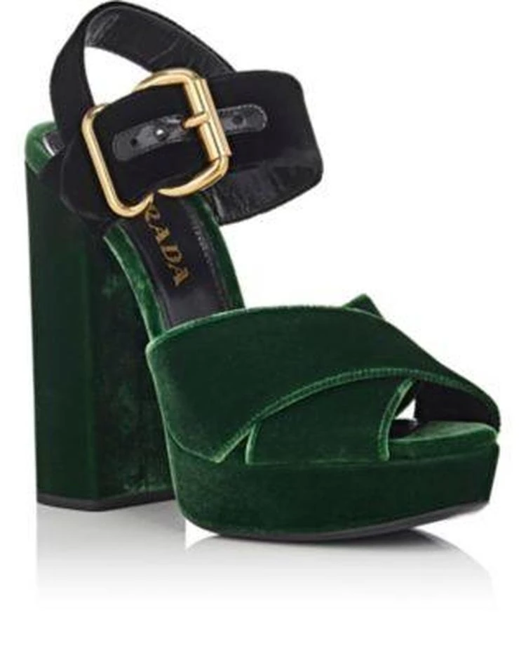 商品Prada|Colorblocked Velvet Platform Sandals,价格¥6320,第2张图片详细描述