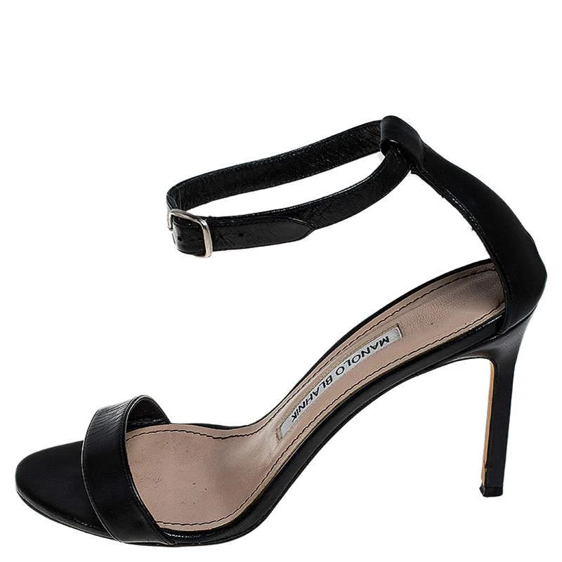 商品[二手商品] Manolo Blahnik|Manolo Blahnik Black Leather Chaos Ankle Strap Sandals Size 36,价格¥1613,第2张图片详细描述
