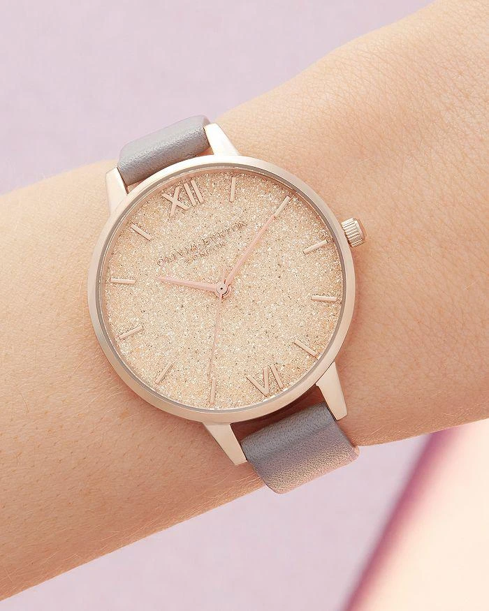 商品Olivia Burton|Glitter Dial Gray Lilac Leather Strap Watch, 34mm,价格¥1086,第2张图片详细描述