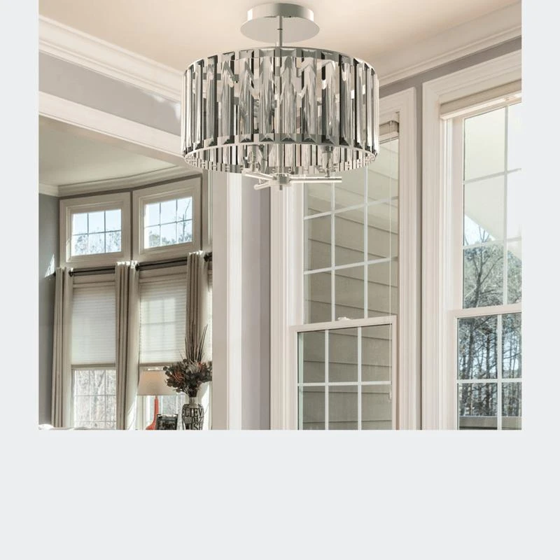 商品Defong|3-Light 13.5 Inch Crystal Shaded Drum Semi Flush Mount Light,价格¥1017,第2张图片详细描述