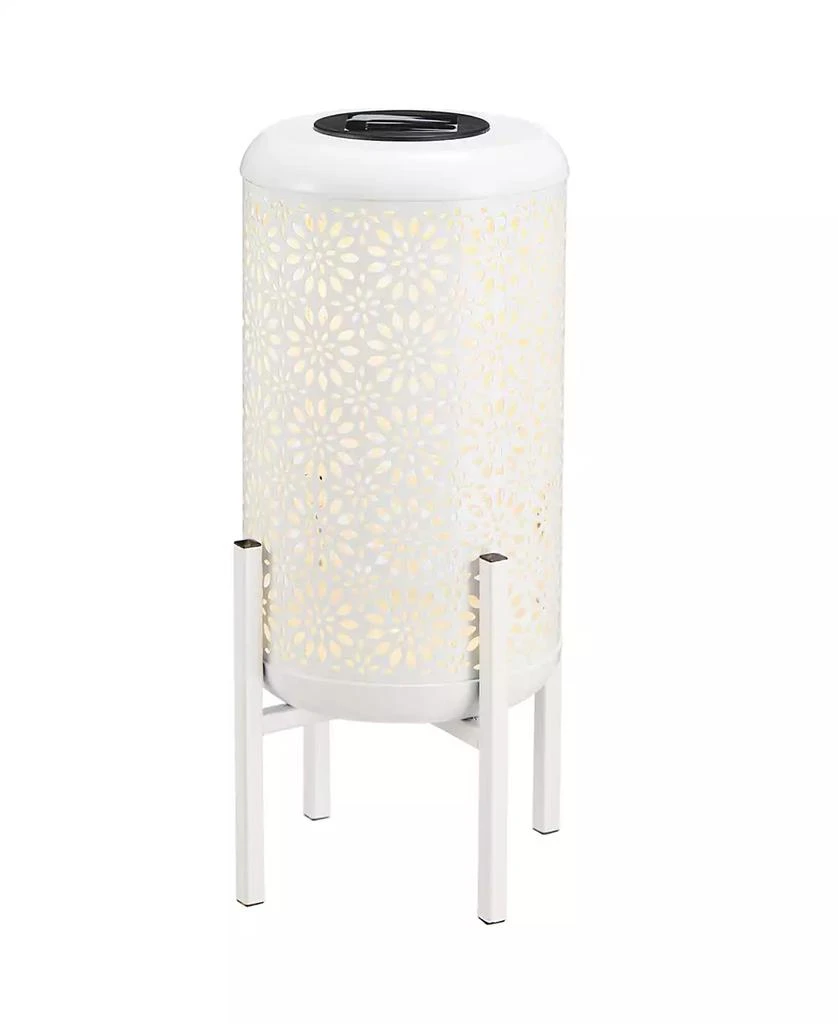 商品Glitzhome|14.25" H Metal Cutout Flower Pattern Solar Powered LED Outdoor Lantern with Stand,价格¥341,第1张图片