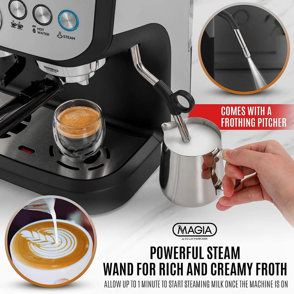 商品Zulay Kitchen|Magia Manual Espresso Machine with Grinder and Milk Frother,价格¥6765,第3张图片详细描述