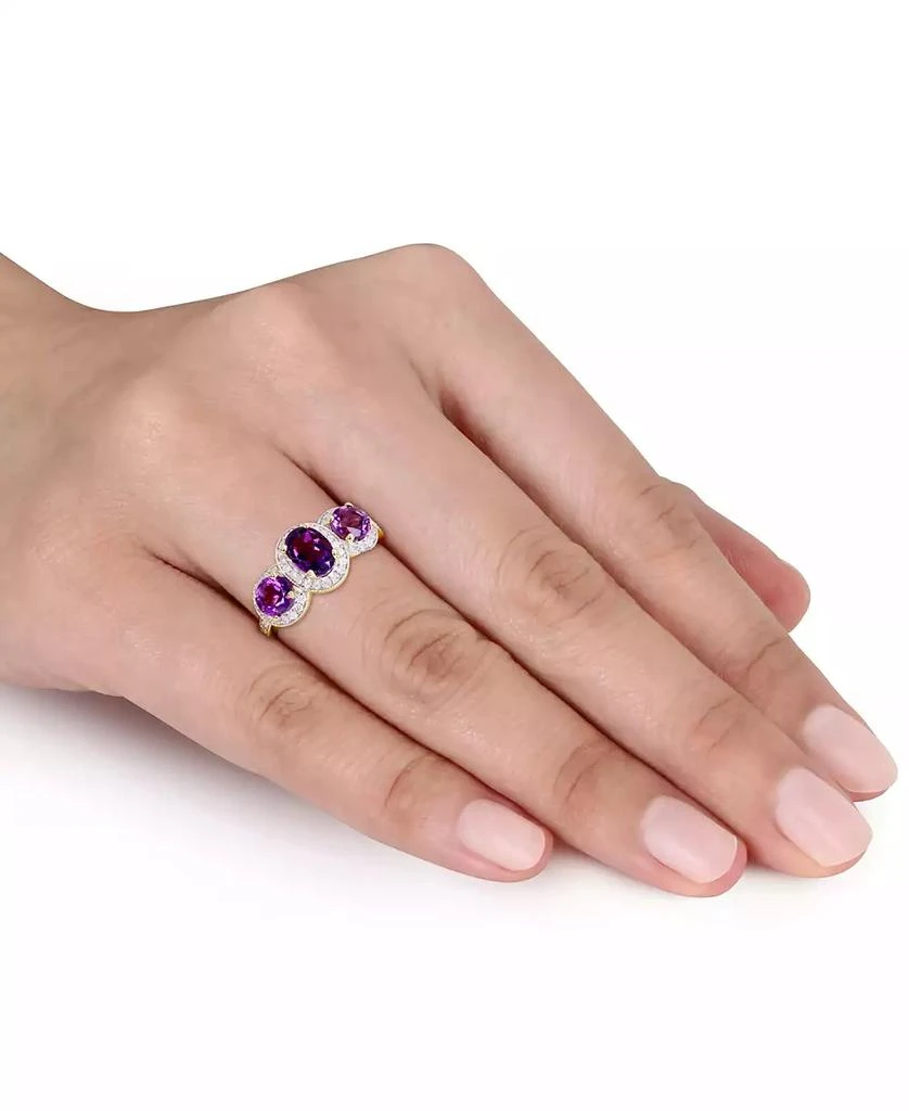 商品Macy's|Amethyst (1-5/8 ct.t.w.) and Diamond (1/3 ct.t.w.) 3-Stone Halo Ring in 18k Yellow Gold over Sterling Silver,价格¥2094,第2张图片详细描述