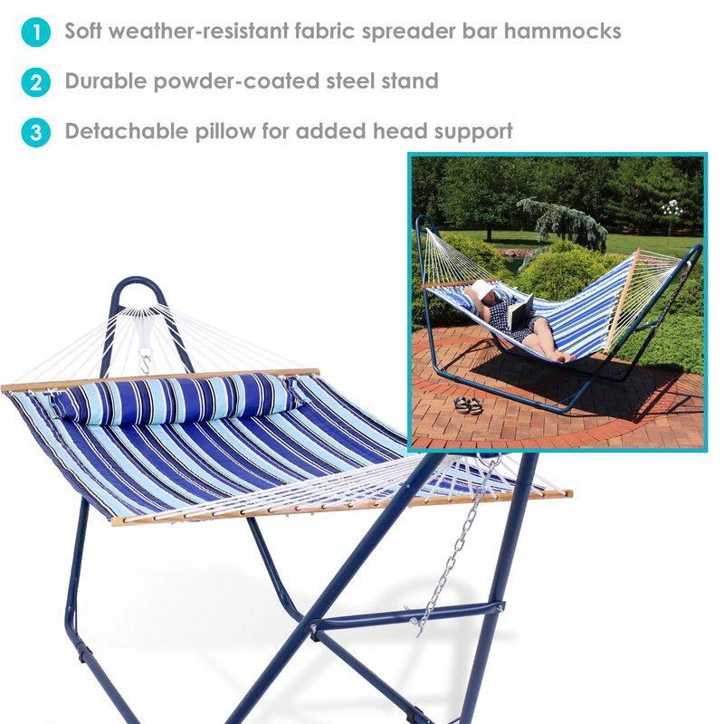商品Sunnydaze Decor|Sunnydaze 2-Person Quilted Hammock with Universal Steel Blue Stand Beach,价格¥1488,第2张图片详细描述