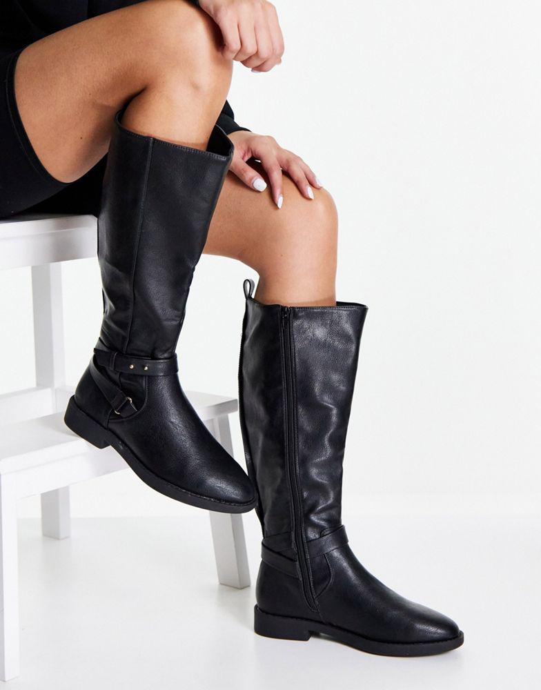 ASOS DESIGN Wide Fit Cady knee high riding boots in black商品第4张图片规格展示