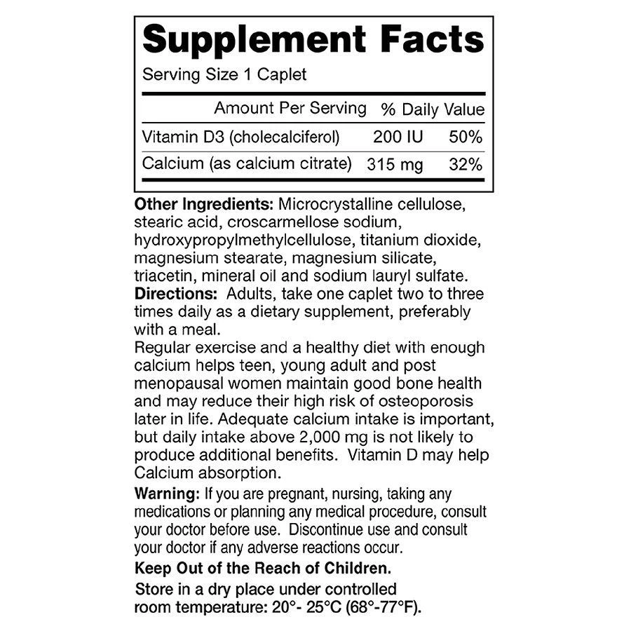 商品Mason Natural|Calcium Citrate with Vitamin D3, Caplets,价格¥49,第2张图片详细描述