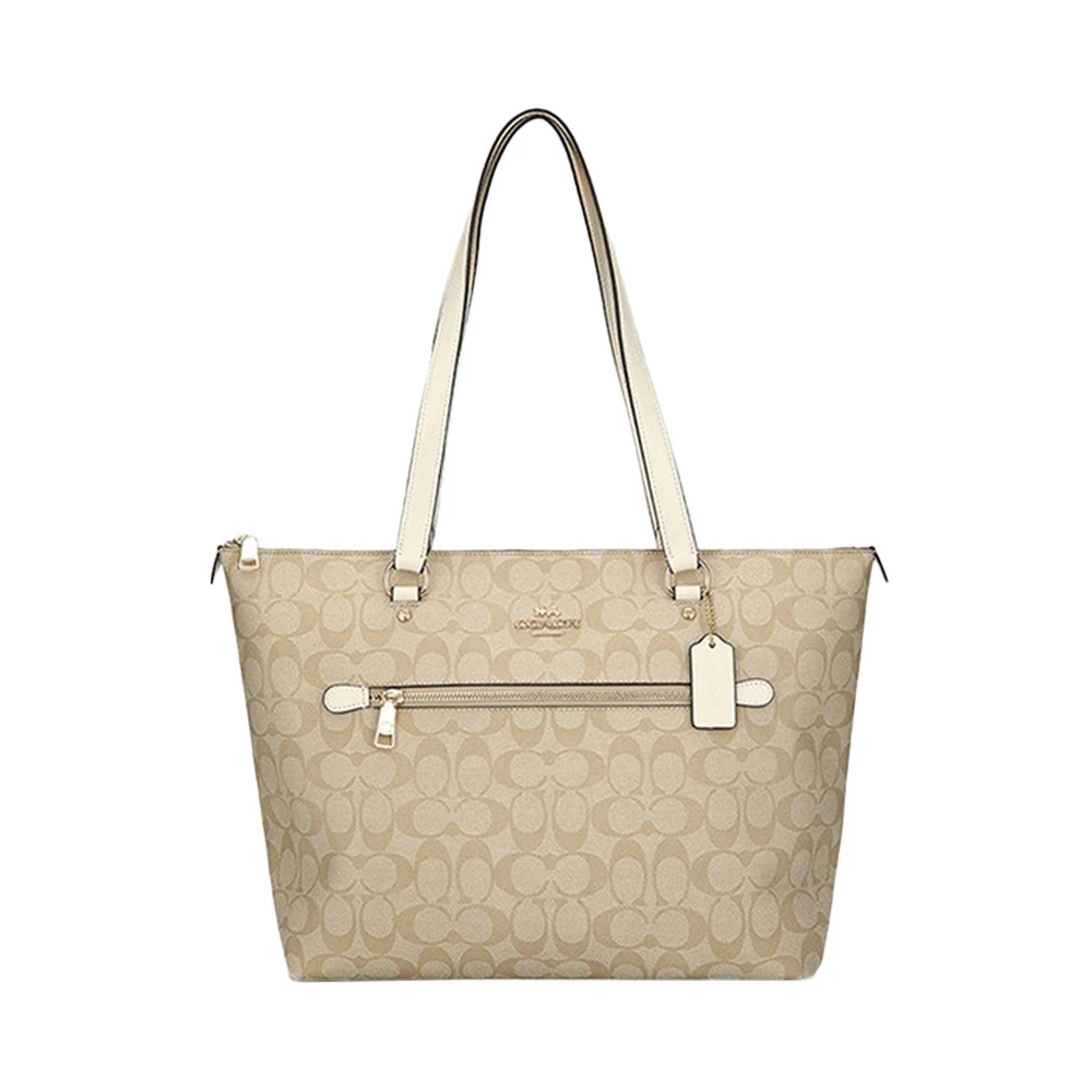 商品[国内直发] Coach|coach 女士大号卡其色PVC手提单肩包 79609IMDQC,价格¥1335,第1张图片