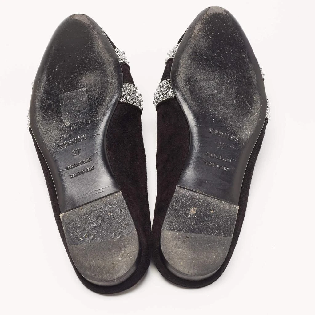 Hermes Black/Silver Suede and Beads Roxane Flat Mules Size 37 商品