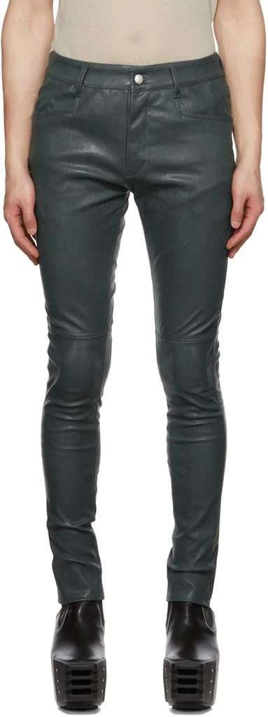 商品Rick Owens|Green Tyrone Leather Pants,价格¥9285,第1张图片