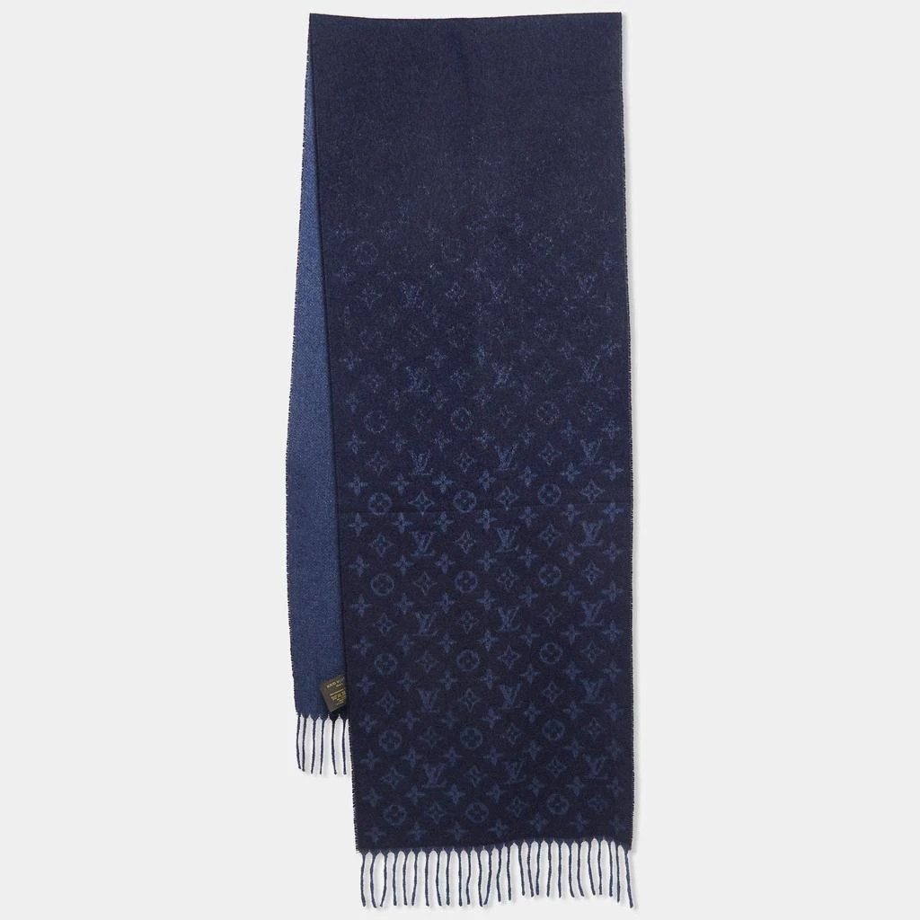 商品[二手商品] Louis Vuitton|Louis Vuitton Navy Blue Monogram Gradient Cashmere & Wool Scarf,价格¥2572,第1张图片