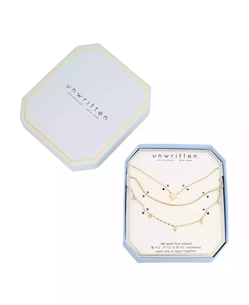 商品Unwritten|14K Gold Flash Plated Brass Cubic Zirconia Star And Bezel Layered Necklace Trio with Extenders Set, 3 Piece,价格¥112,第2张图片详细描述