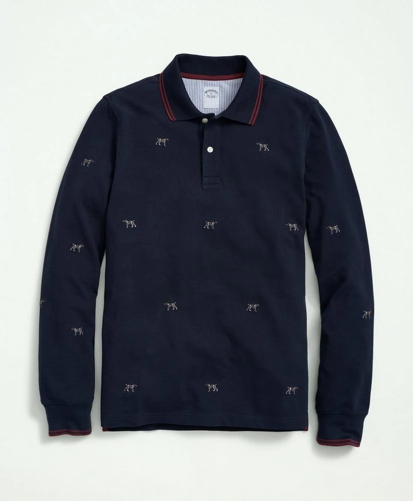 商品Brooks Brothers|Cotton Pique Long-Sleeve Embroidered Dog Polo Shirt,价格¥705,第1张图片