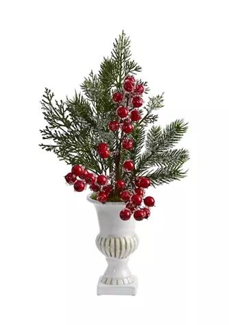 商品NEARLY NATURAL|Natural 19 Inch Iced Pine And Berries Artificial Arrangement In White Urn,价格¥375,第1张图片