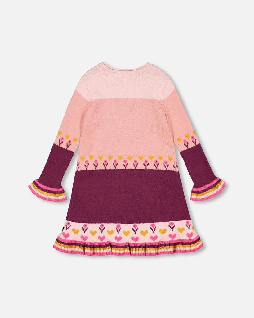 商品Deux par Deux|Color Block Knitted Sweater Dress Pink With Hedgehog Intarsia,价格¥104,第4张图片详细描述