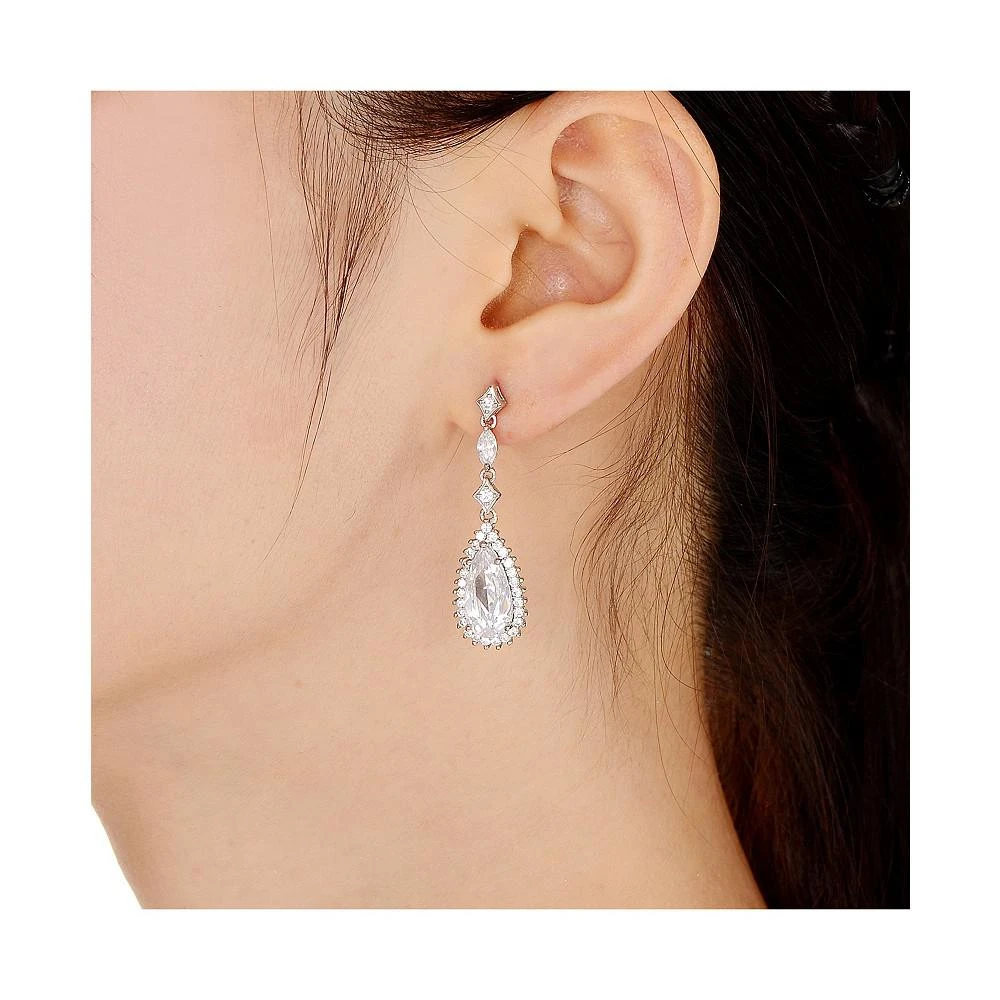 商品Genevive|Sterling Silver White gold Plated Pear Drop Cubic Zirconia with Halo Burst Earrings,价格¥804,第3张图片详细描述