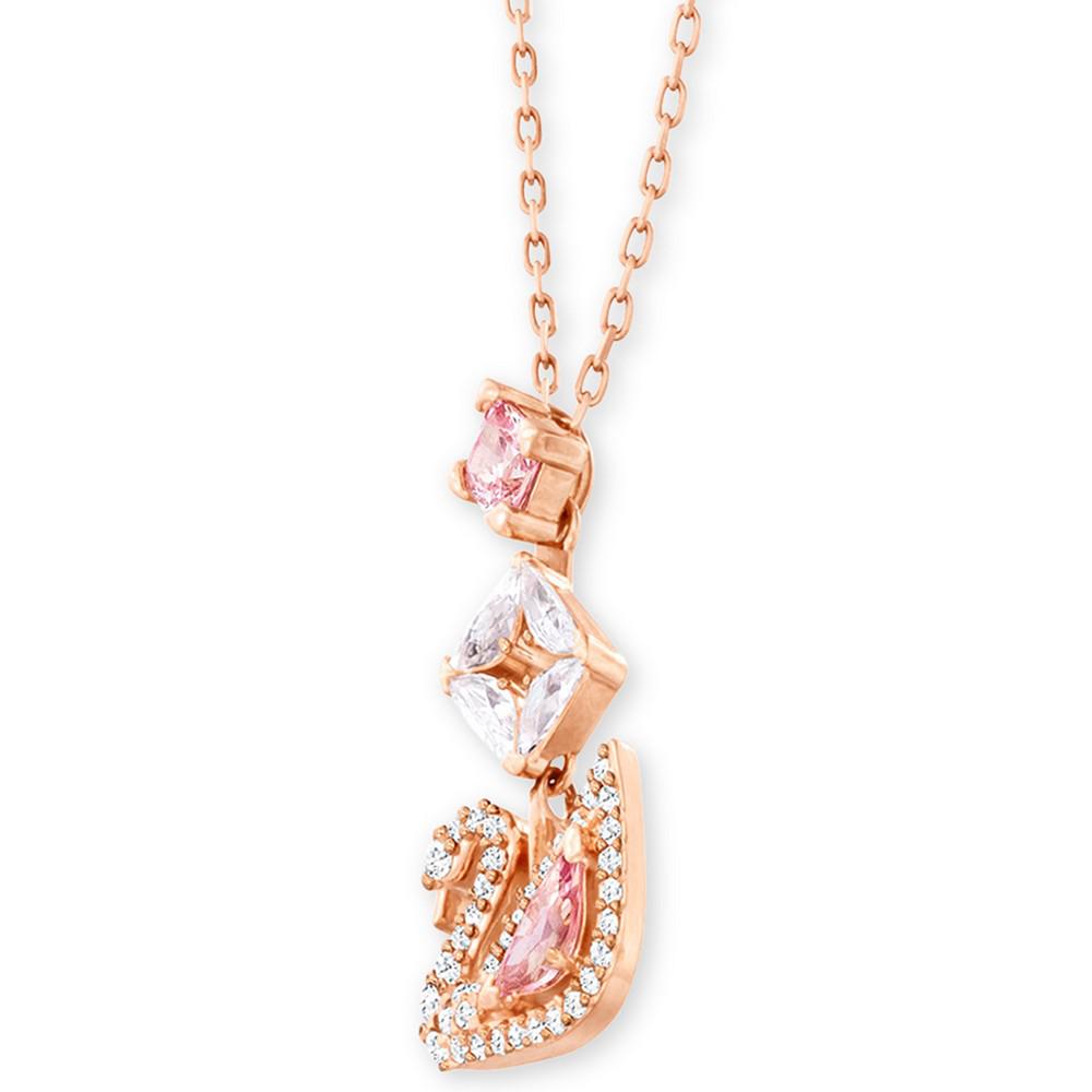 Rose Gold-Tone Crystal Iconic Swan Pendant Necklace, 14-7/8" + 2" extender商品第3张图片规格展示