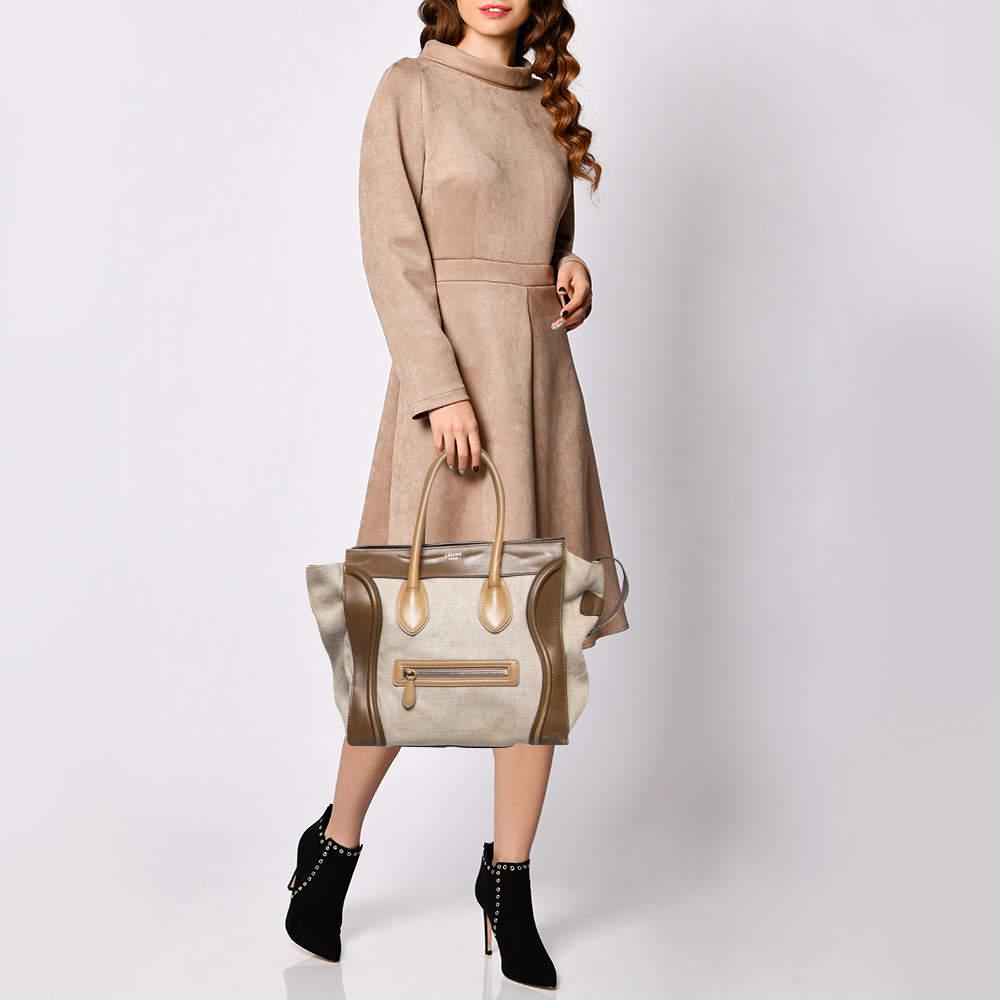 Celine Khaki Green Canvas and Leather Mini Luggage Tote商品第2张图片规格展示