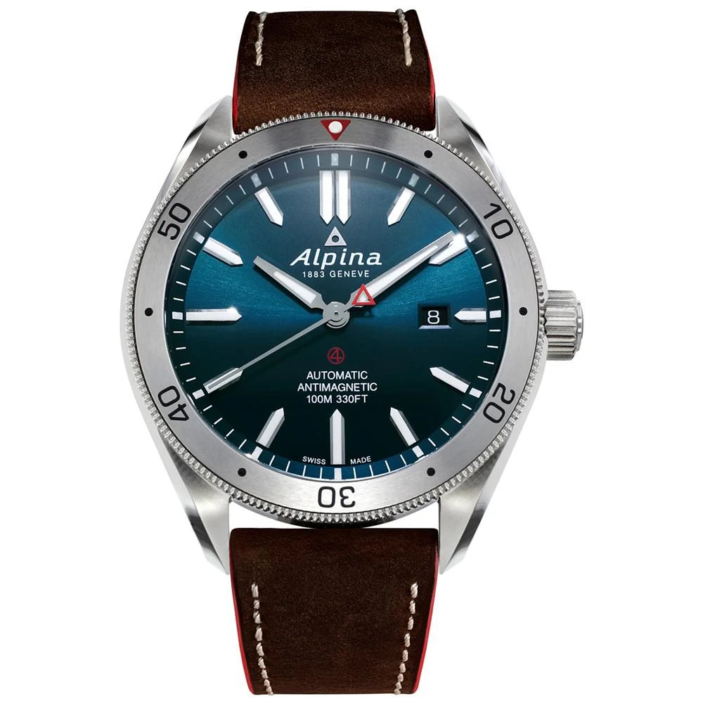 商品Alpina|Men's Swiss Automatic Alpiner 4 Brown Leather Strap Watch 44mm,价格¥11258,第1张图片