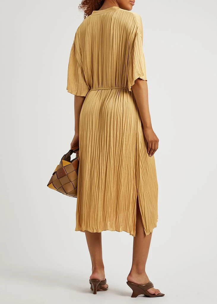 商品Vince|Gold plissé satin midi dress,价格¥4362,第3张图片详细描述
