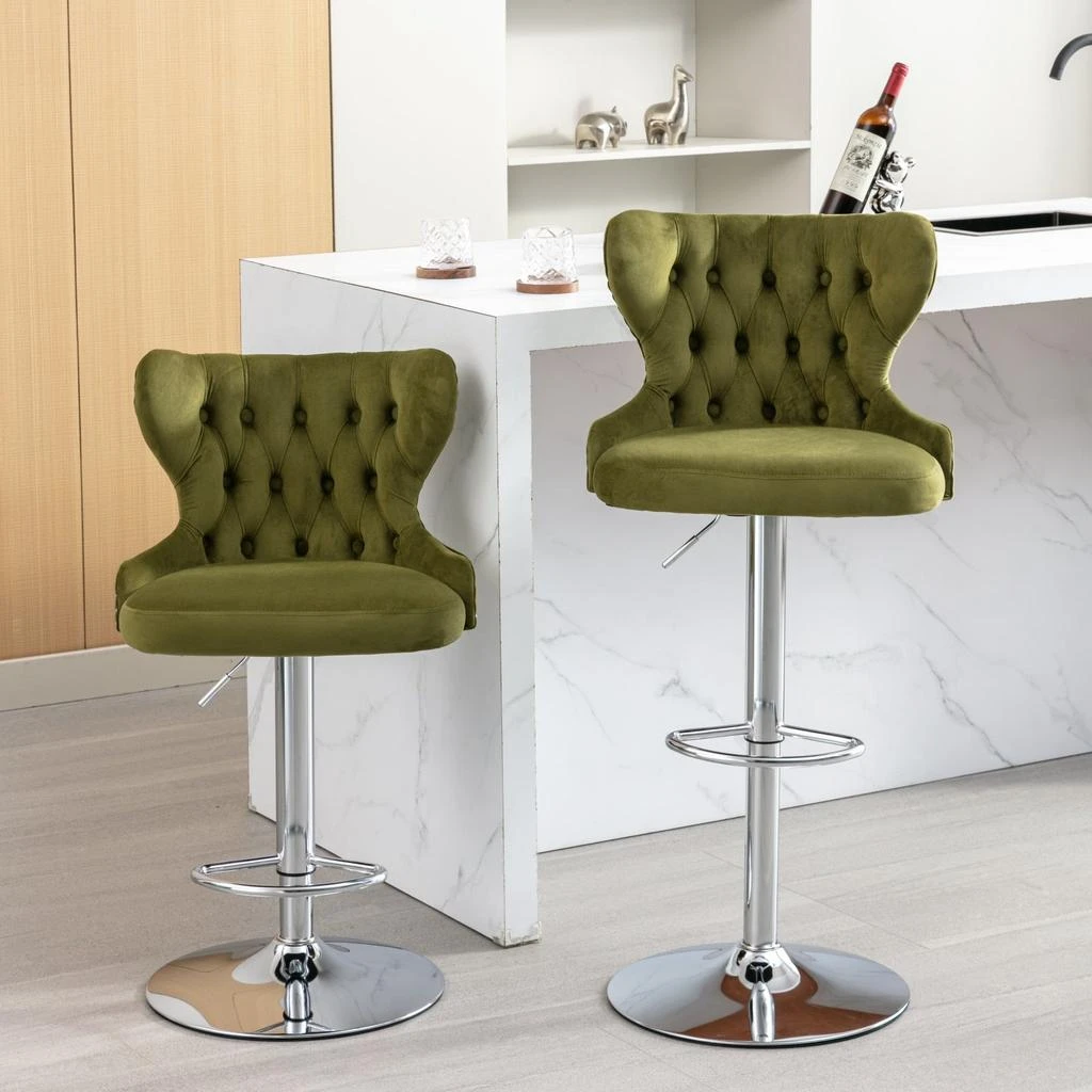 商品Simplie Fun|Swivel Velvet Barstools Adjusatble Seat Height from 25-33 Inch,价格¥2385,第1张图片