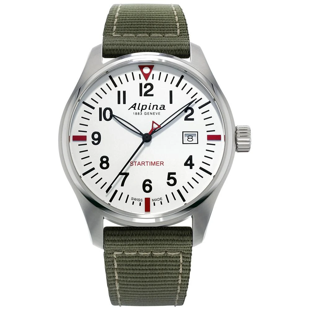 商品Alpina|Men's Swiss Startimer Pilot Green Nylon Strap Watch 42mm,价格¥5199,第1张图片