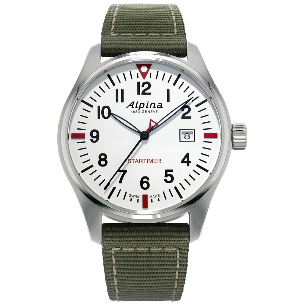 商品Alpina|Men's Swiss Startimer Pilot Green Nylon Strap Watch 42mm,价格¥5040,第1张图片
