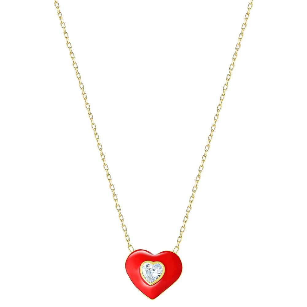 商品Giani Bernini|Cubic Zirconia & Red Enamel Heart Pendant Necklace in 18k Gold-Plated Sterling Silver, 16-1/2" + 1-1/2" extender, Created for Macy's,价格¥447,第3张图片详细描述