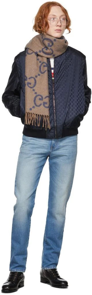 商品Gucci|Blue & Beige GG Cashmere Jacquard Scarf,价格¥8095,第2张图片详细描述