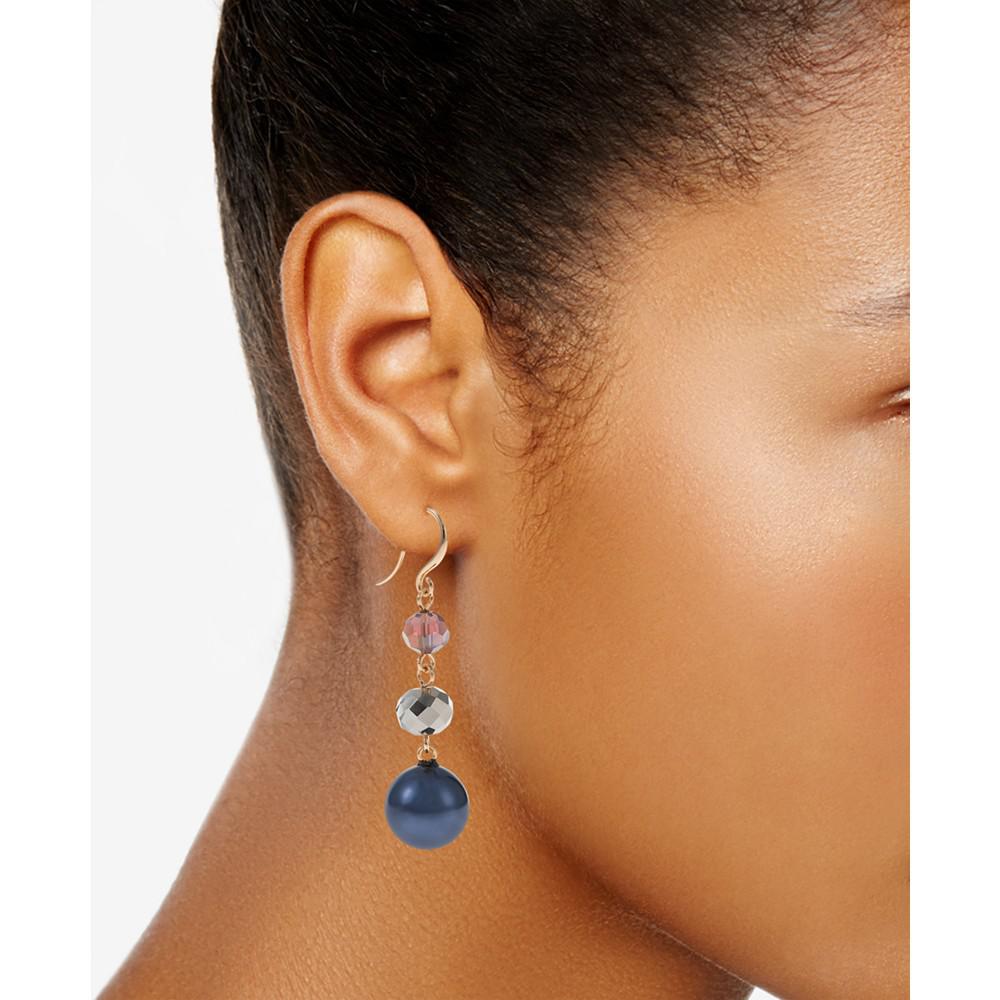 Gold-Tone Bead & Color Imitation Pearl Triple Drop Earrings, Created for Macy's商品第2张图片规格展示