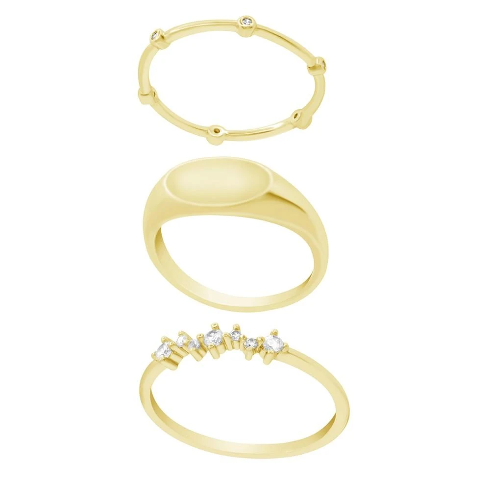 商品Essentials|Triple Layered Cubic Zirconia Stack Ring Set, Gold Plate,价格¥378,第2张图片详细描述