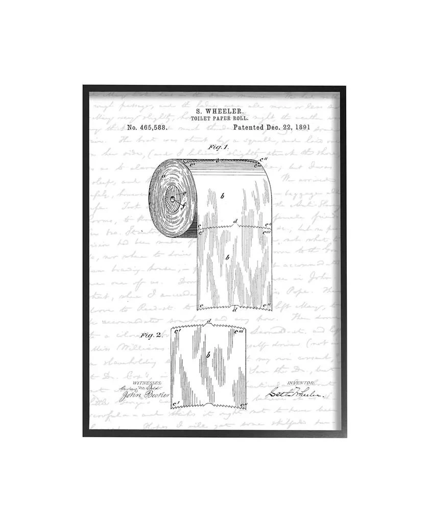 商品Stupell Industries|Toilet Paper Roll Patent Black and White Bathroom Design Black Framed Giclee Texturized Art, 11" x 14",价格¥615,第1张图片