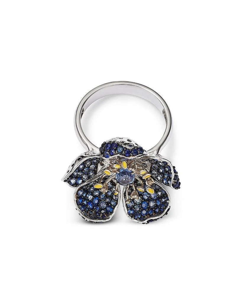 Blue Sapphire (2.88 ct. t.w.) & Diamond (0.05 ct. t.w.) Flower Ring in 14K Yellow & White Gold 商品