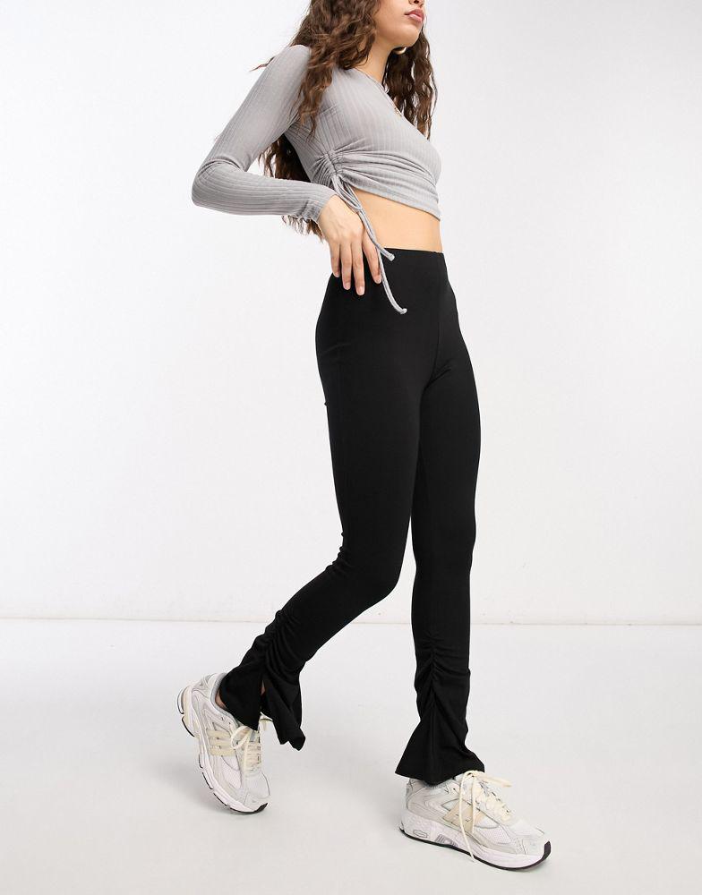 ASOS DESIGN Petite Ruched hem split legging in black商品第3张图片规格展示