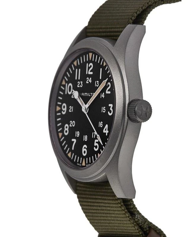 商品Hamilton|Hamilton Khaki Field Mechanical 42mm Manual Winding Black Dial Green Textile Strap Men's Watch H69529933,价格¥3889,第3张图片详细描述