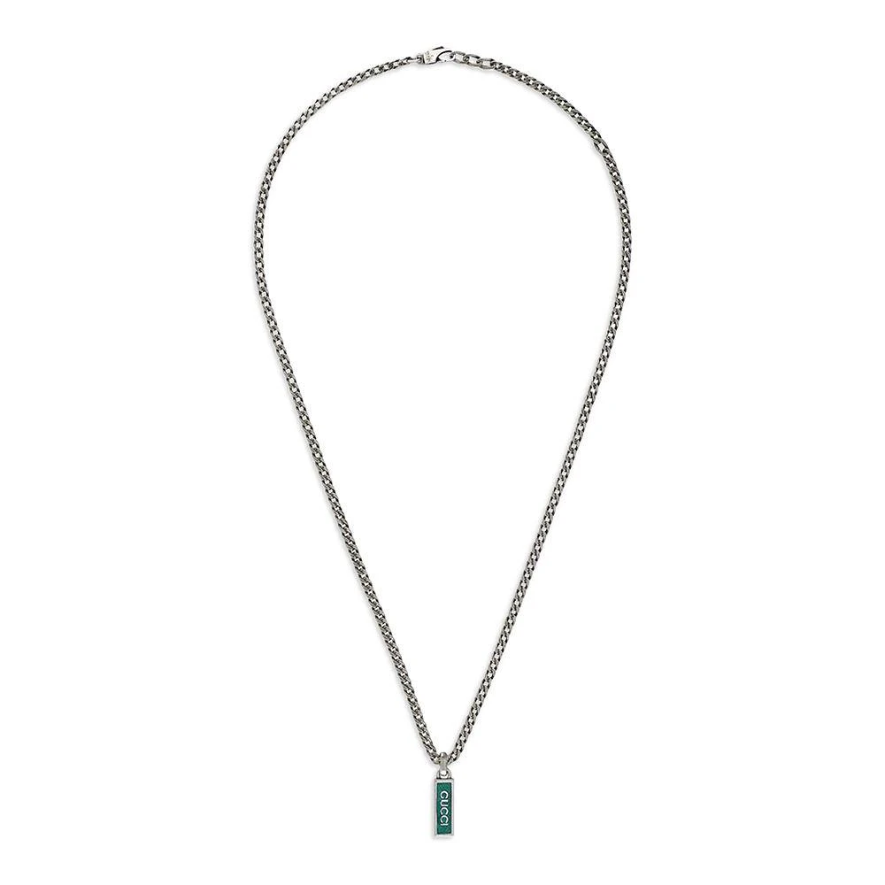 商品Gucci|Sterling Silver Enamel Logo Tag Pendant Necklace, 19.7-21.7",价格¥4934,第1张图片