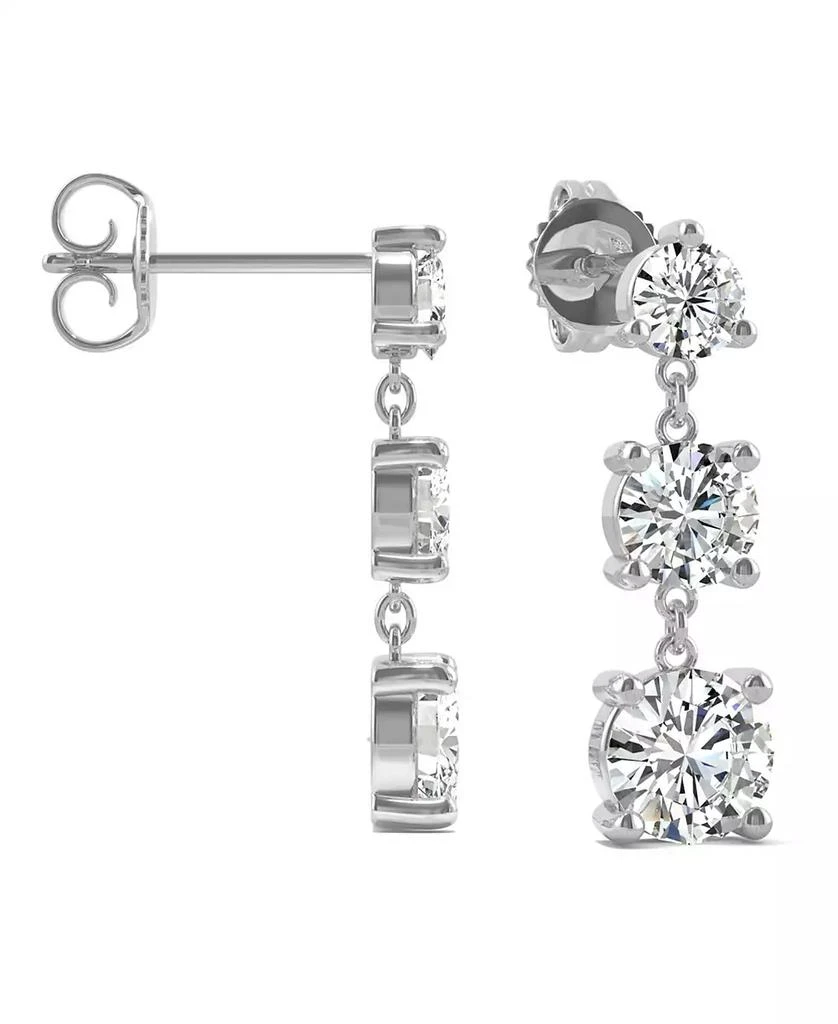 商品Charles & Colvard|Moissanite Three Stone Drop Earrings 2-1/5 ct. t.w. Diamond Equivalent in 14k White Gold,价格¥7340,第3张图片详细描述