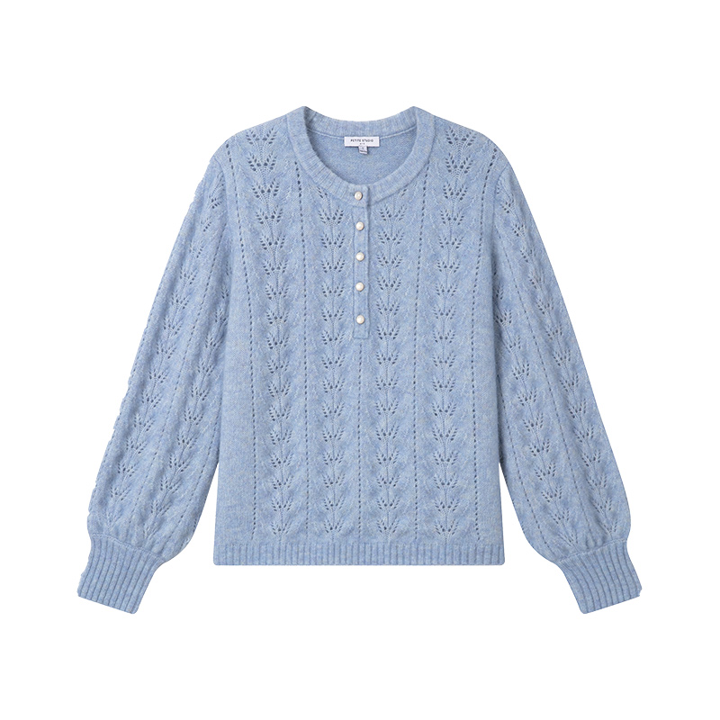 Paisley雾霾蓝V领法式氛围灯笼袖马海毛毛衣 | Paisley Mohair Sweater - Dusty Blue商品第5张图片规格展示