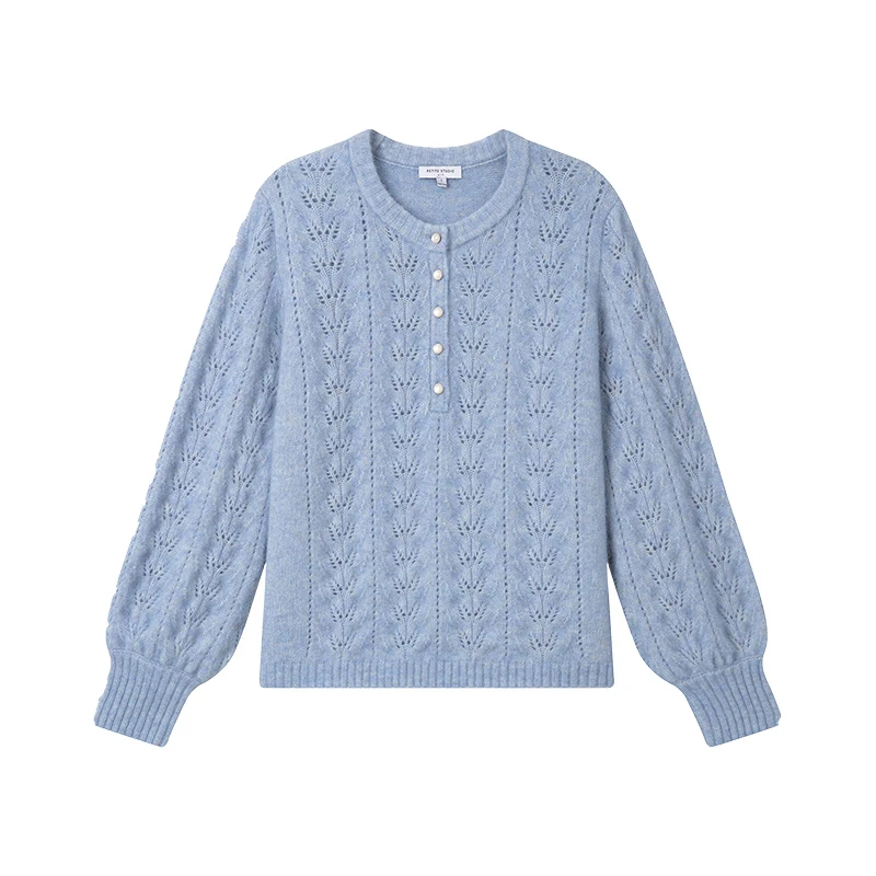 Paisley雾霾蓝V领法式氛围灯笼袖马海毛毛衣 | Paisley Mohair Sweater - Dusty Blue 商品