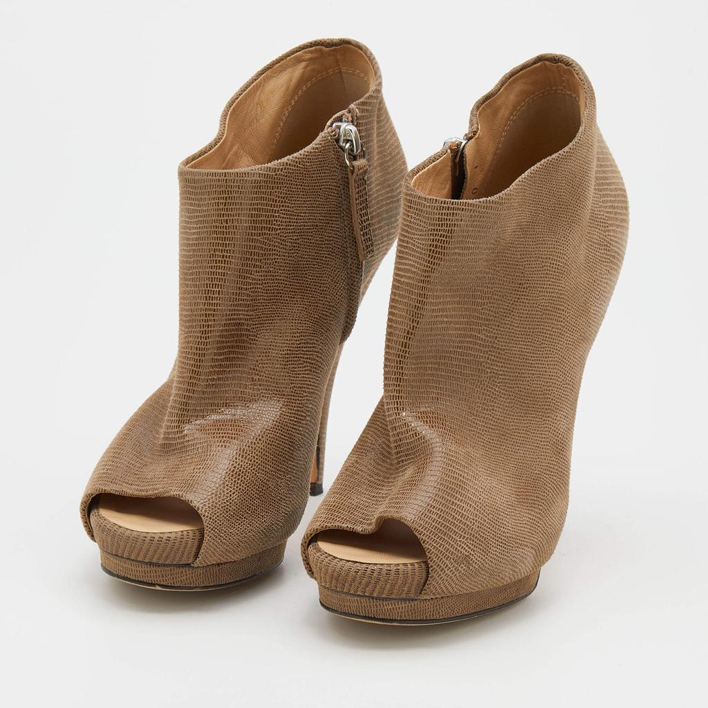 Giuseppe Zanotti Beige Suede Peep Toe Platform Ankle Length Boots Size 37.5商品第2张图片规格展示