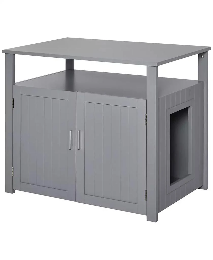 商品PawHut|Tabletop Side Table Cat Box Fixture w/ Magnetic Closing Door, Grey,价格¥856,第1张图片
