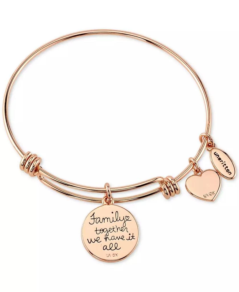 商品Unwritten|Family Tree Inlay Charm Bangle Stainless Steel Bracelet in Rose Gold-Tone with Silver Plated Charms,价格¥105,第2张图片详细描述