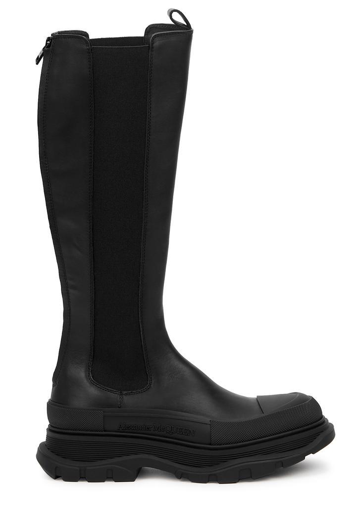 商品Alexander McQueen|Tread black leather knee-high Chelsea boots,价格¥7544,第1张图片