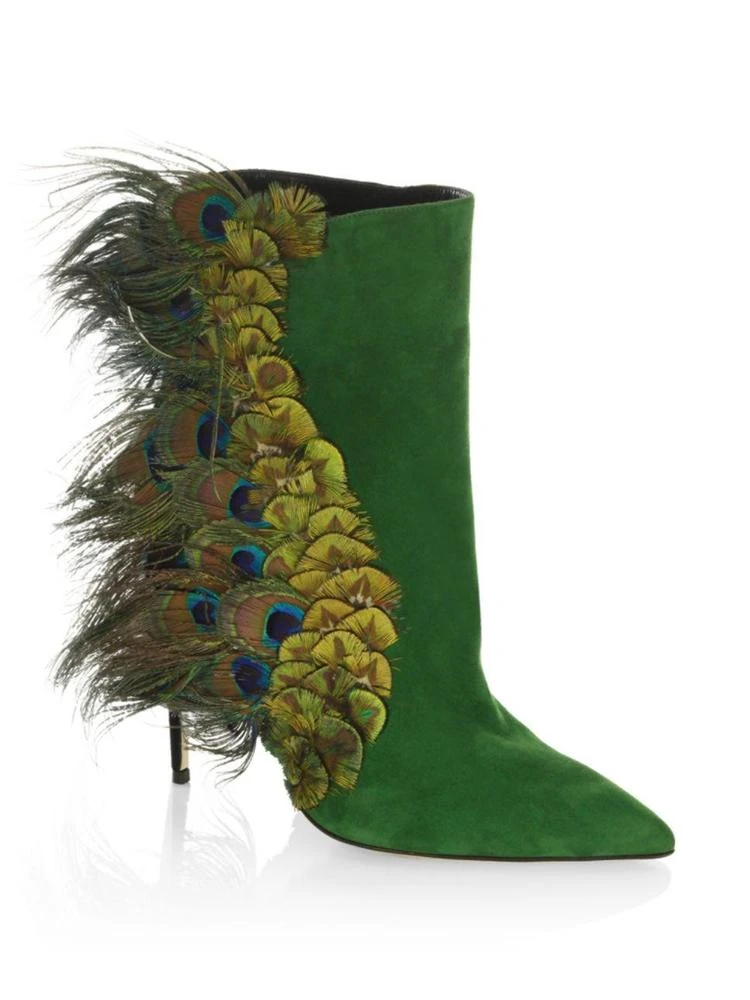 商品Paul Andrew|Limited-Edition Pana Peacock Feather & Suede Booties,价格¥7416,第1张图片