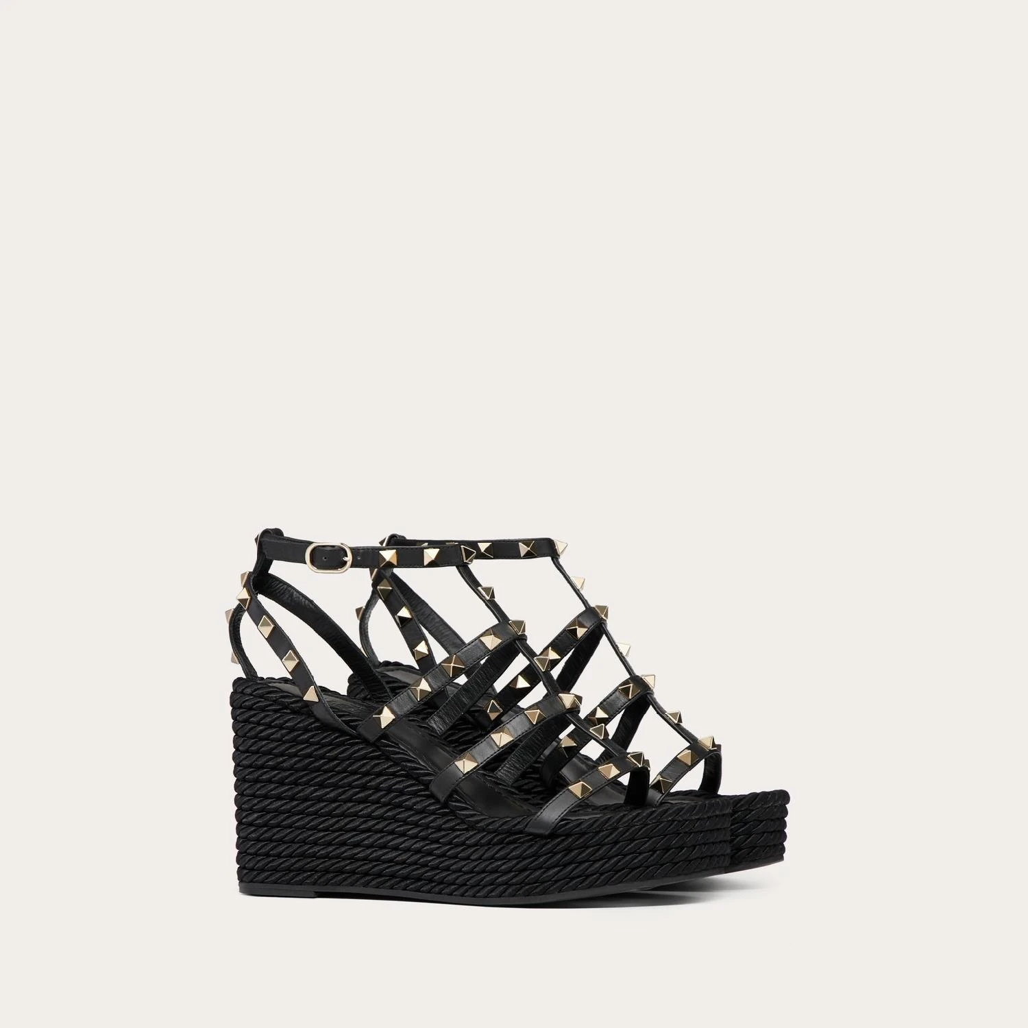 【预售】 华伦天奴 25春夏 女士 坡跟鞋 SANDALES COMPENSÉES ROCKSTUD À BRIDES EN VEAU. TALON : 95 MM 4W2S0F95BAE_0NO  商品