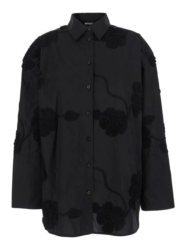 商品ROTATE Birger Christensen|Black Oversize Shirt With Classic Collar And All-Over Floral Embroidery In Cotton Woman,价格¥2030,第1张图片