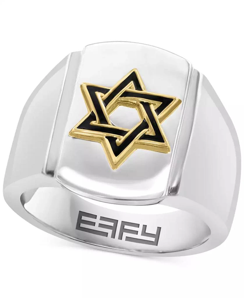 商品Effy|EFFY® Men's Black Enamel Star of David Ring in Sterling Silver & 14k Gold-Plate,价格¥1814,第1张图片