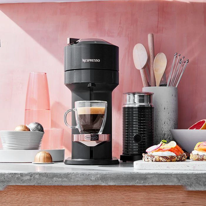 商品Nespresso|Vertuo Next Premium Coffee and Espresso Maker by DeLonghi with Aeroccino Milk Frother, Black Rose Gold,价格¥1814,第3张图片详细描述